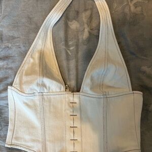 White Fox boutique denim Halter Corset Top
